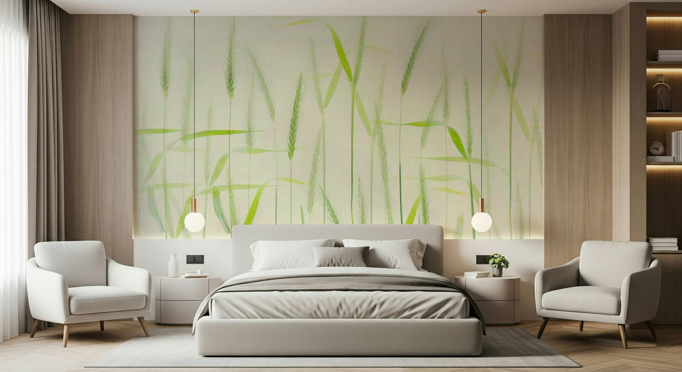 A beautiful wide-angle wall mural of a peaceful field.

