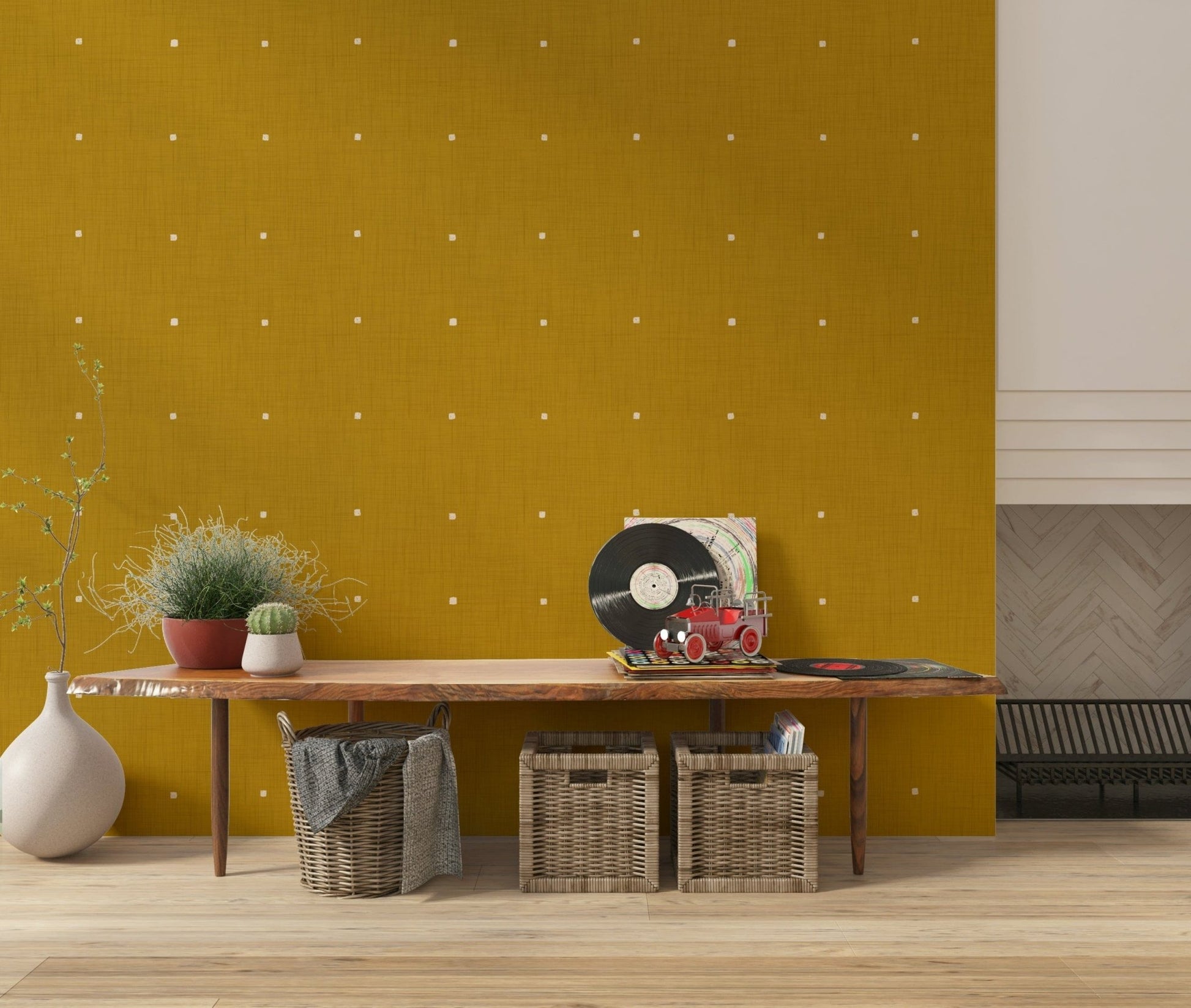 Deep saffron yellow Golden Haze Texture wall decor subtly dotted fibrous material