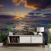 Premium canvas mural of a beach sunset on a hallway accent wall.

