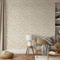 Blooming flowers wallpaper in golden sunset hues

