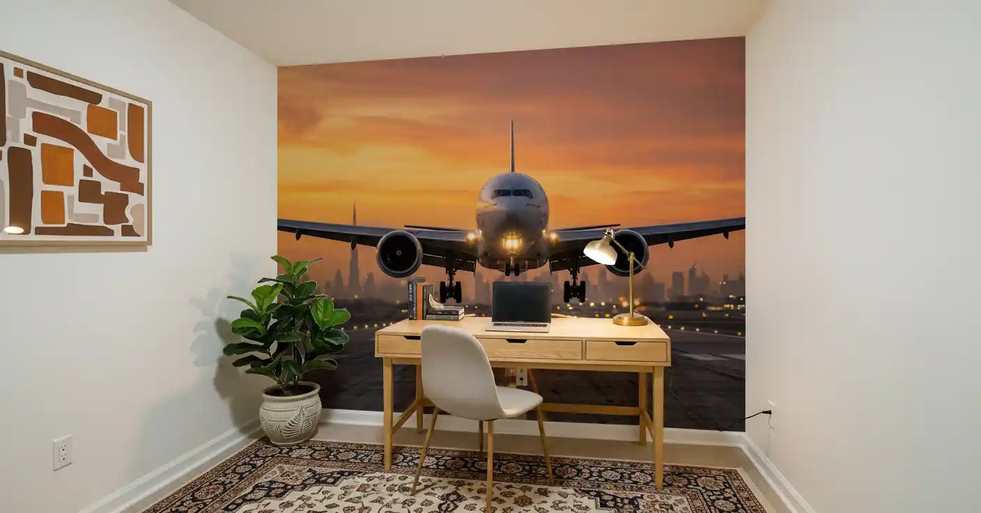 Golden Hour Flight: City Lights Ascend Wall Mural