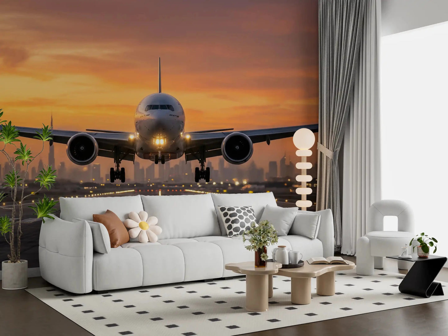 Golden Hour Flight: City Lights Ascend Wall Mural