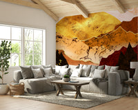 Golden Hour Mountains Wallpaper in office wall decor, modern landscape style