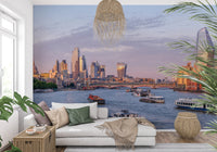Elegant hallway adorned with the Golden Hour on the Thames wallpaper.