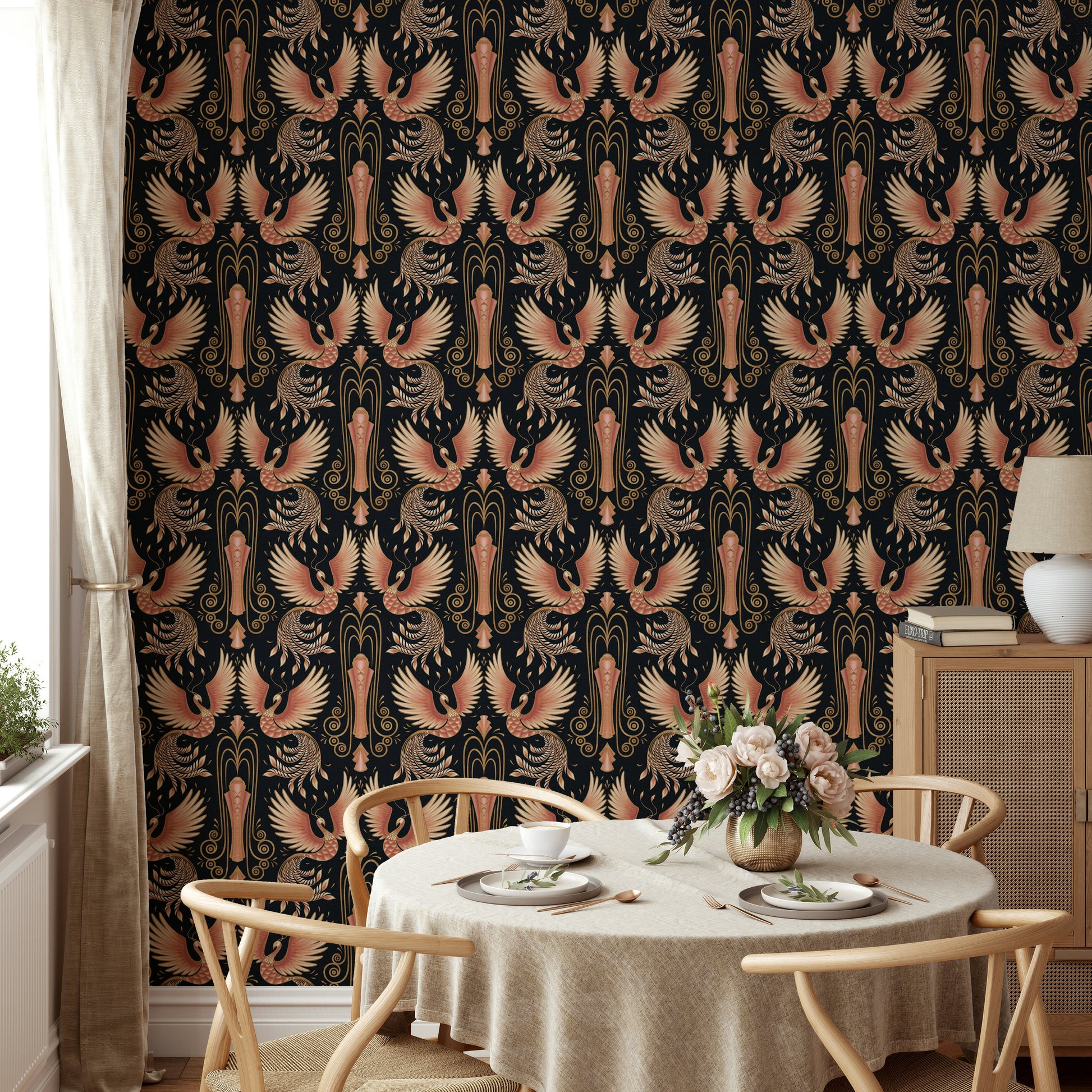 Golden hour-inspired phoenix wall mural design

