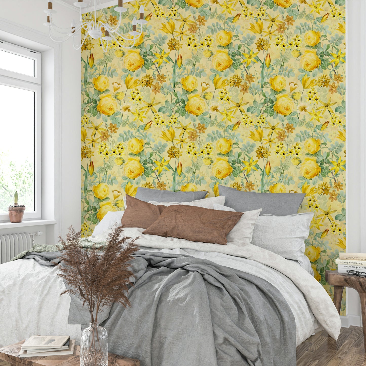 Peel and stick floral mural with golden hour roses

