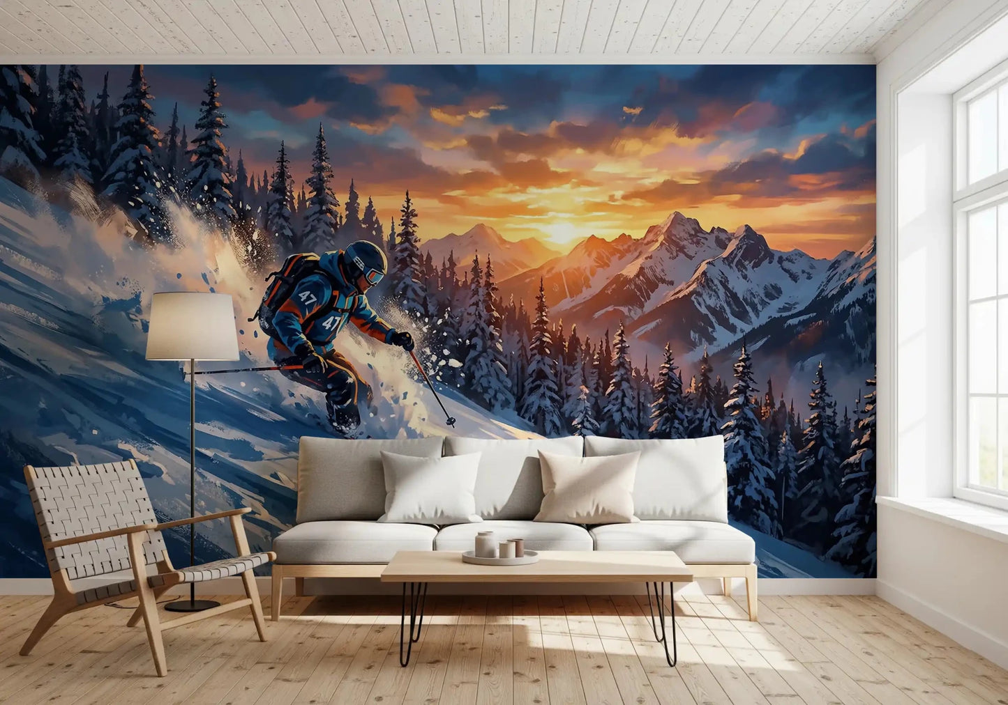 Golden Hour Ski Rush Wall Mural