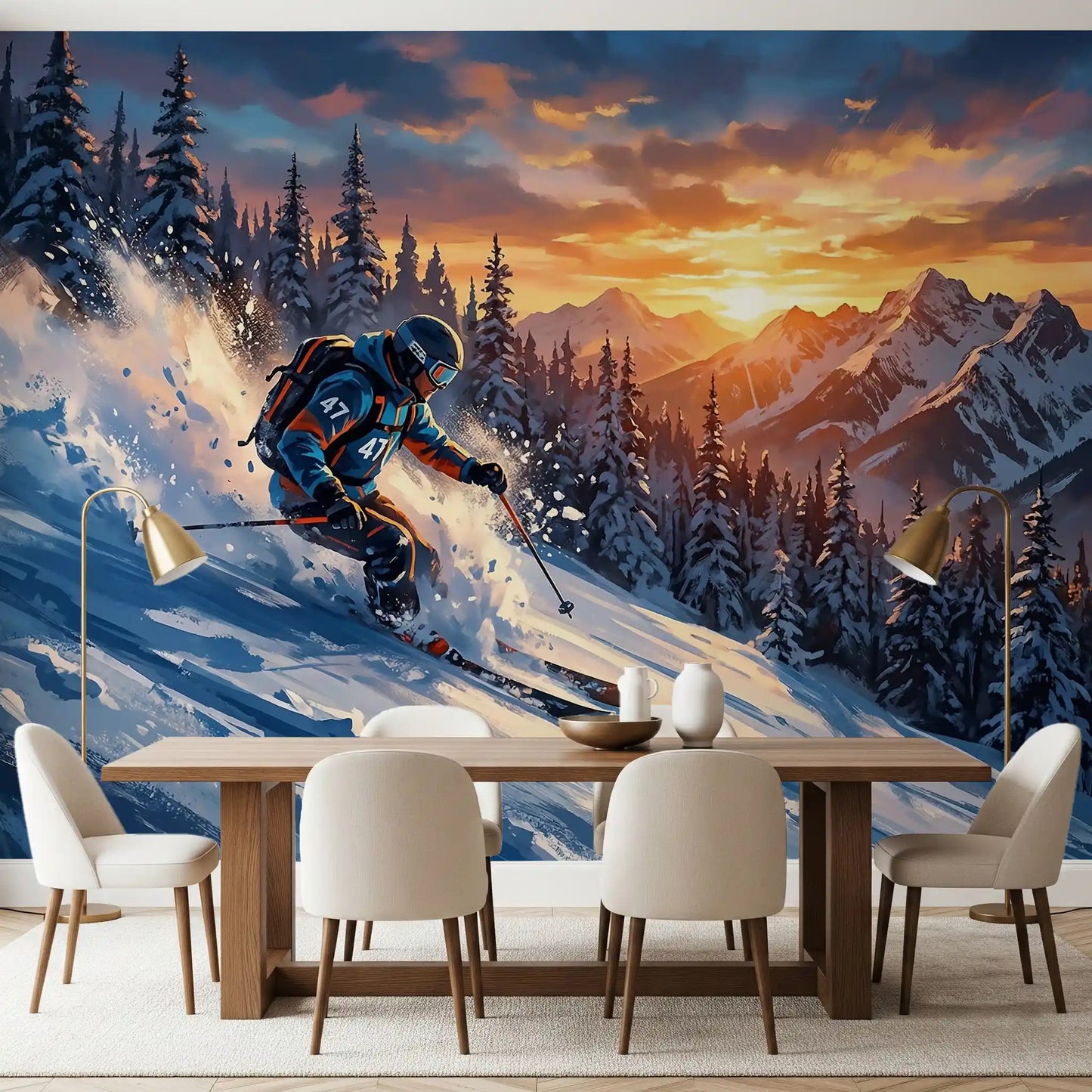 Golden Hour Ski Rush Wall Mural