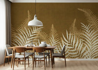 Mural wallpaper, captivating light beige fronds, warm backdrop.