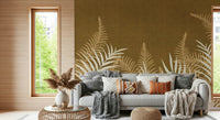 Designer wall mural with graceful jungle foliage, sophisticated home.