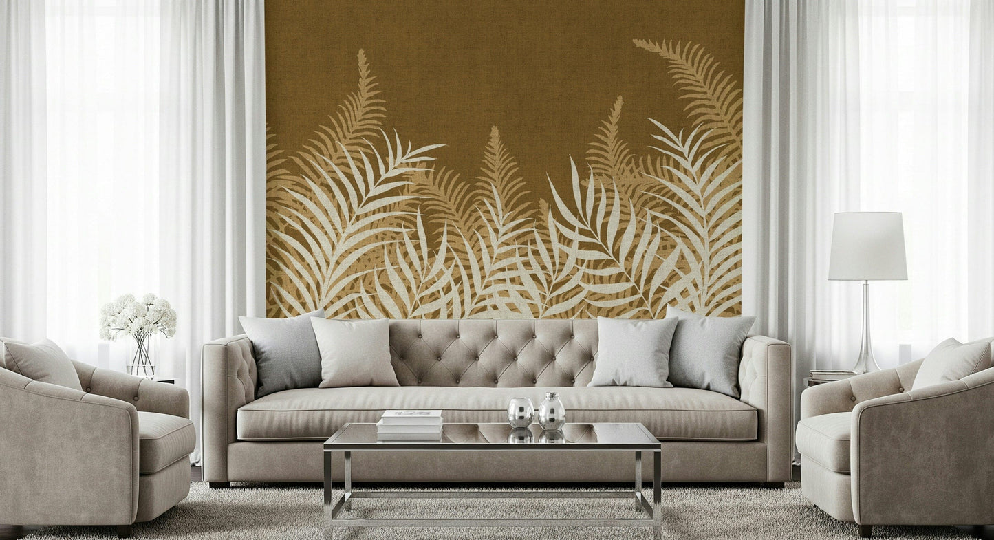 Wallpaper for walls, unique decorative golden jungle pattern.