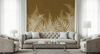 Wallpaper for walls, unique decorative golden jungle pattern.