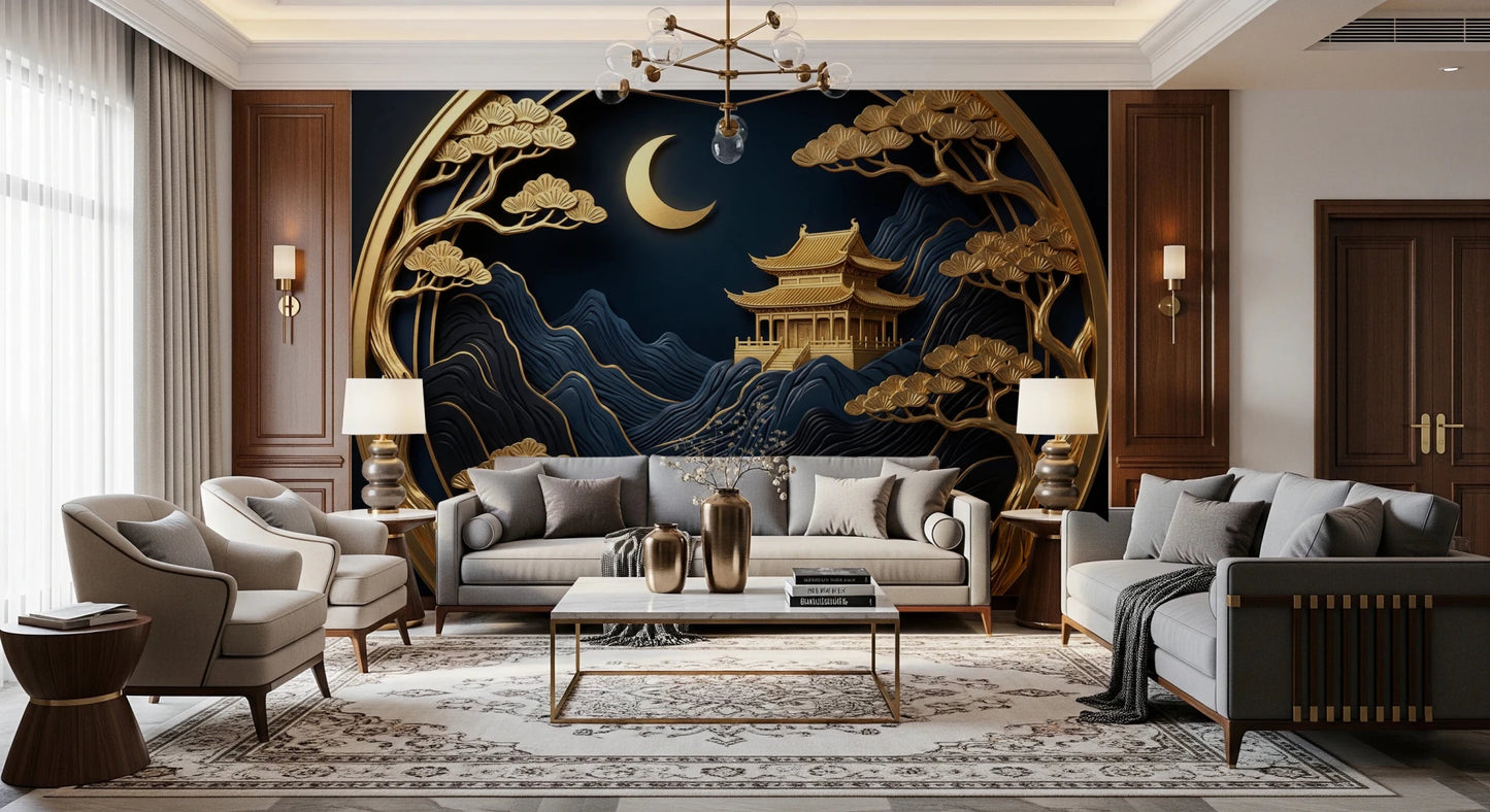 Golden Lunar Temple Wall Mural