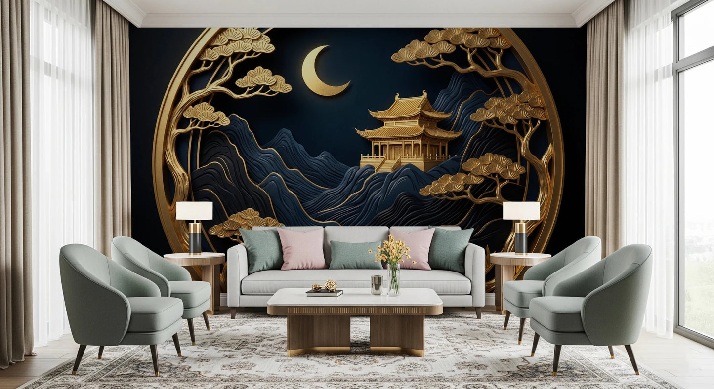 Golden Lunar Temple Wall Mural