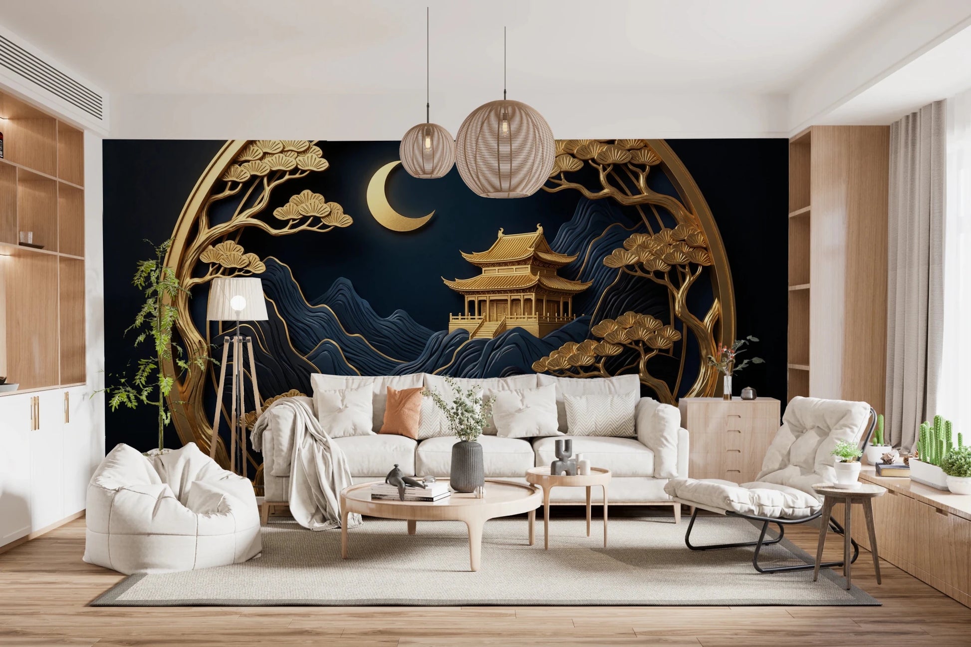 Golden Lunar Temple Wall Mural