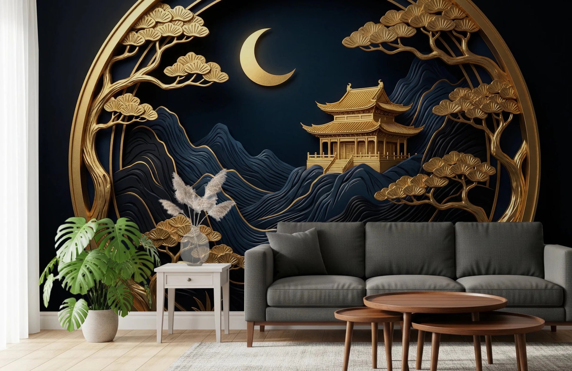 Golden Lunar Temple Wall Mural