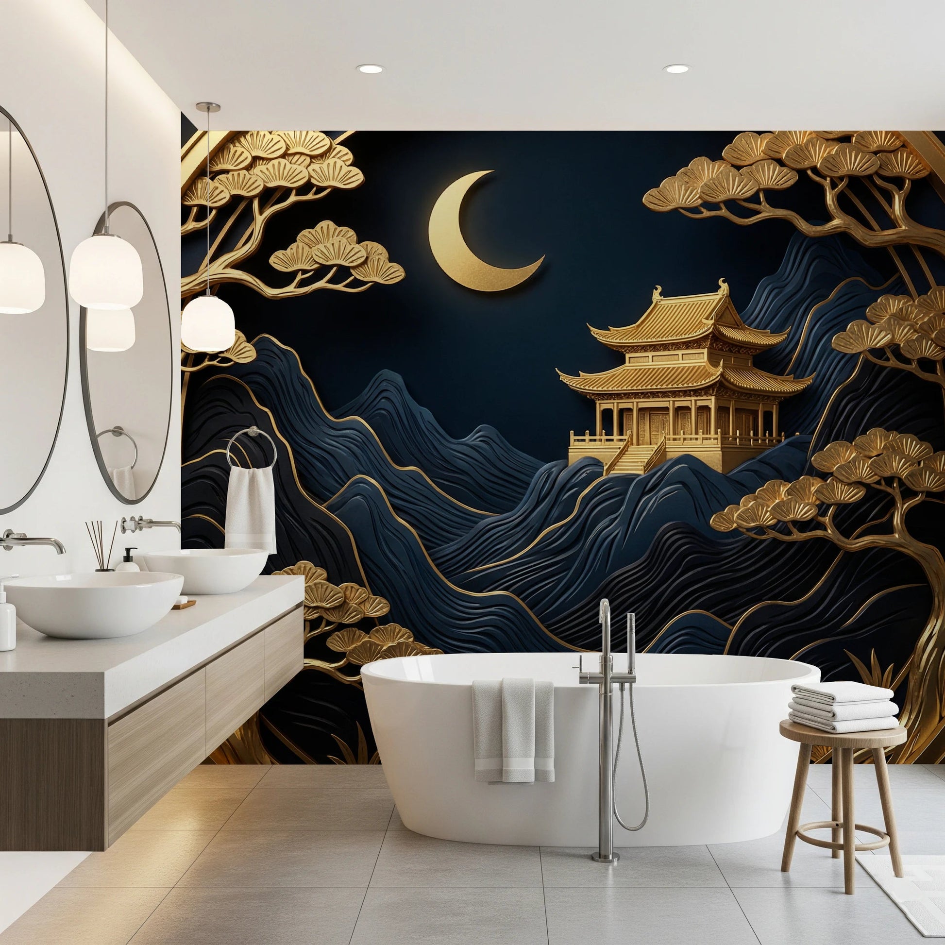 Golden Lunar Temple Wall Mural