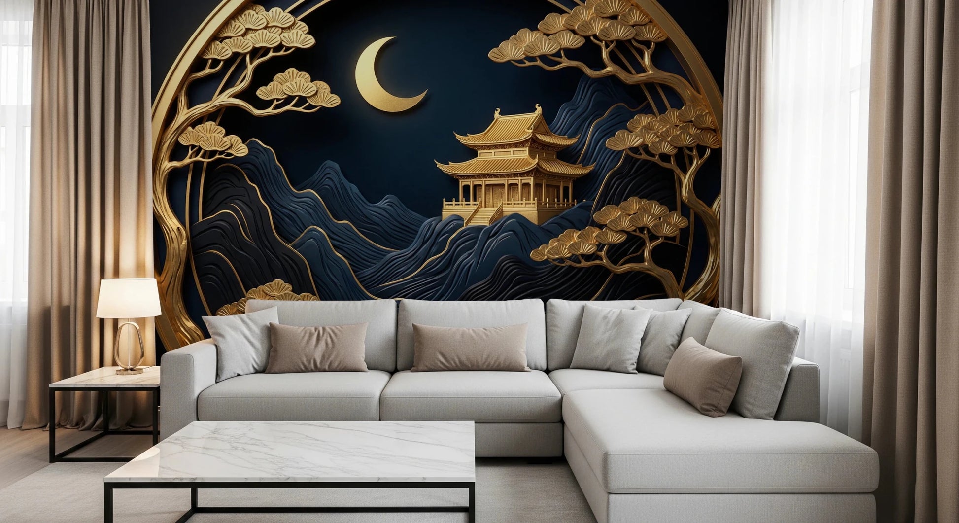 Golden Lunar Temple Wall Mural