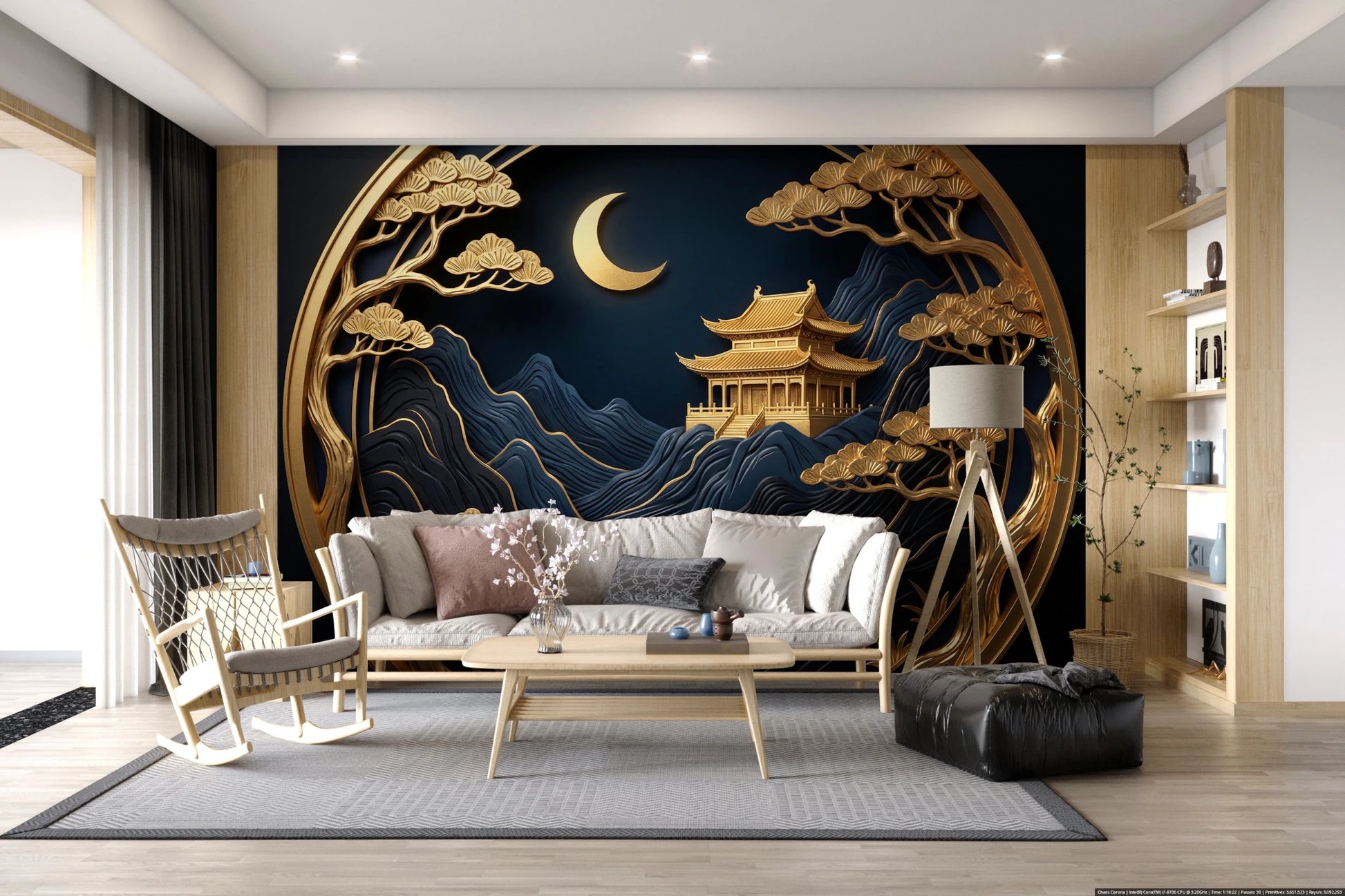 Golden Lunar Temple Wall Mural