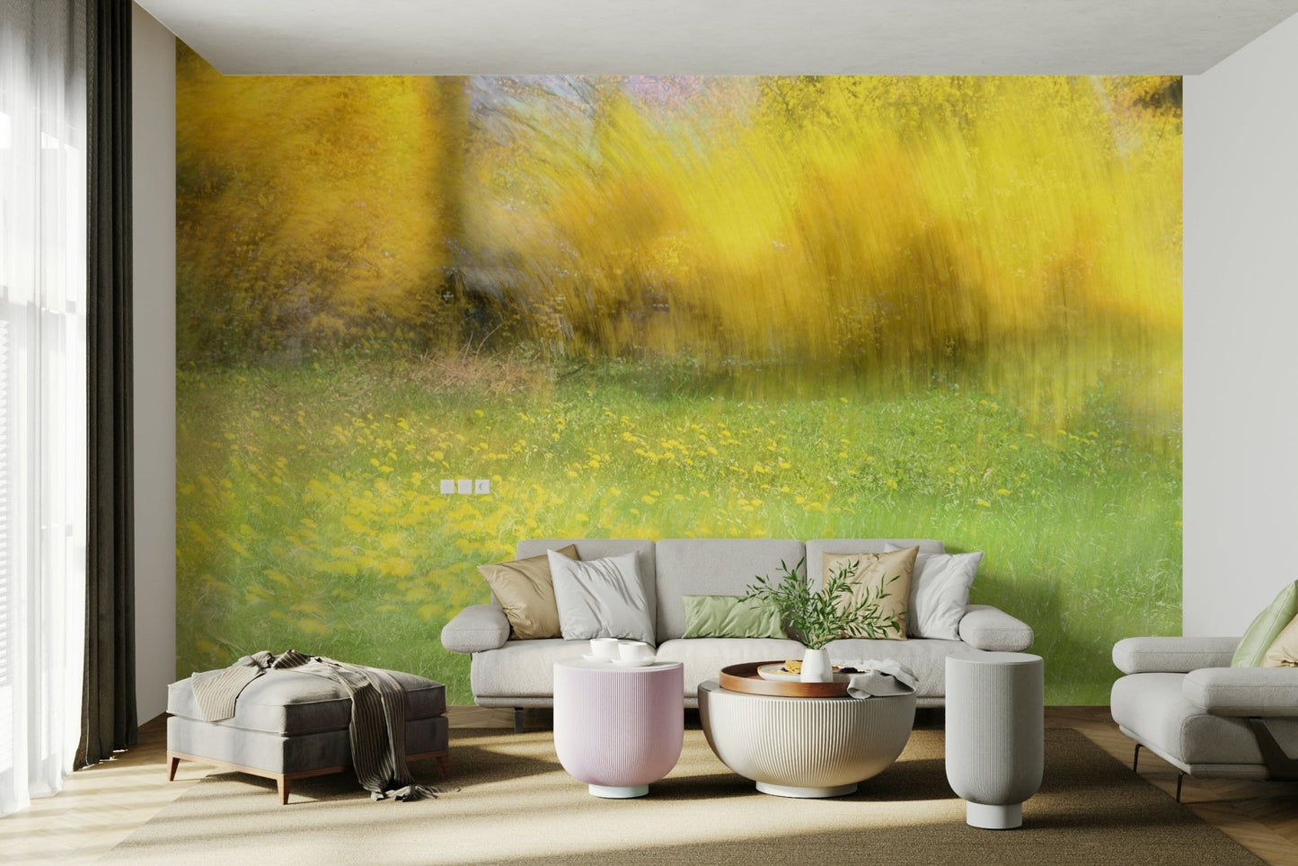 Golden Meadow Abstract Art - Vibrant Nature Landscape Print Wall Mural
