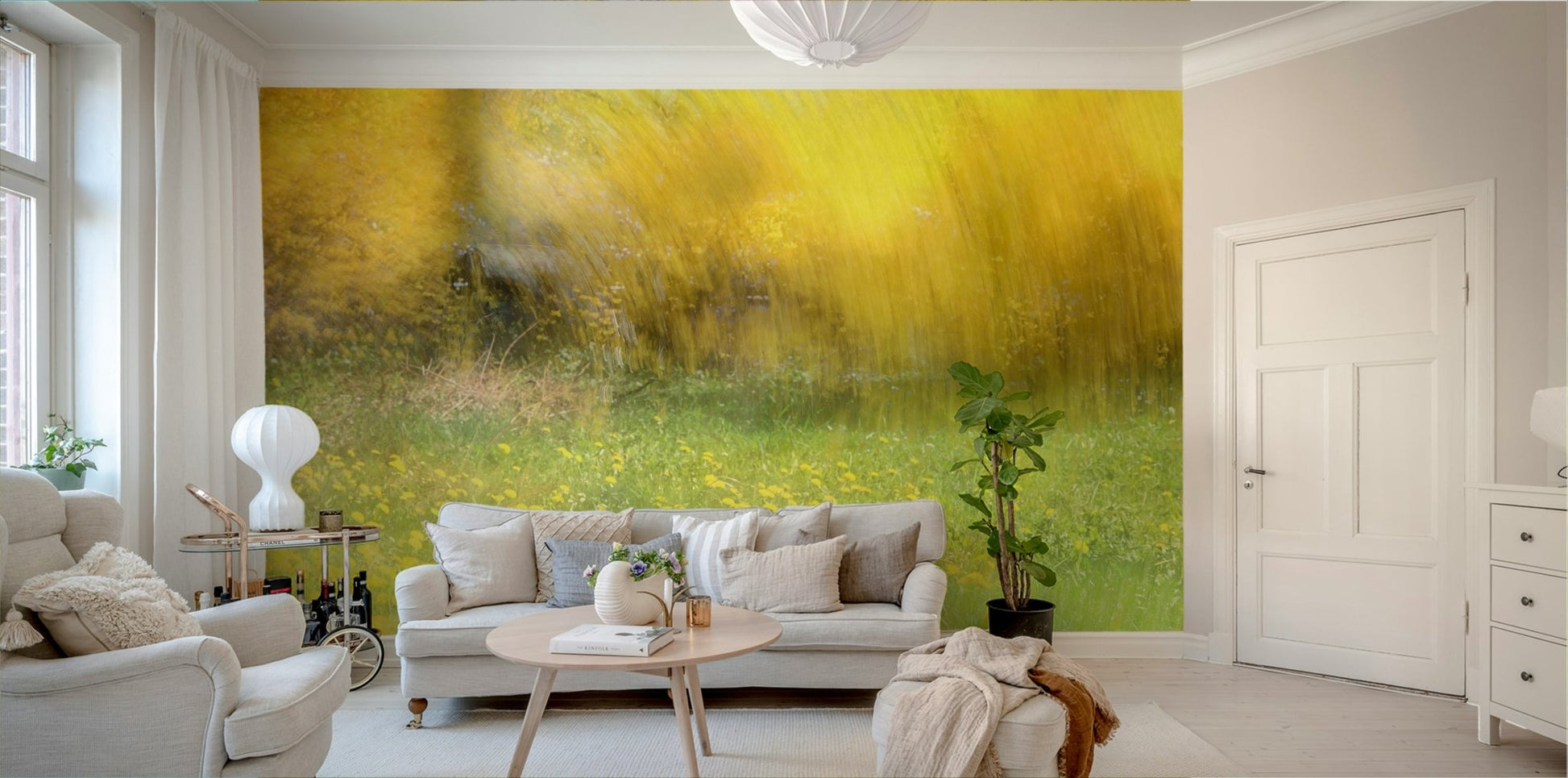 Golden Meadow Abstract Art - Vibrant Nature Landscape Print Wall Mural