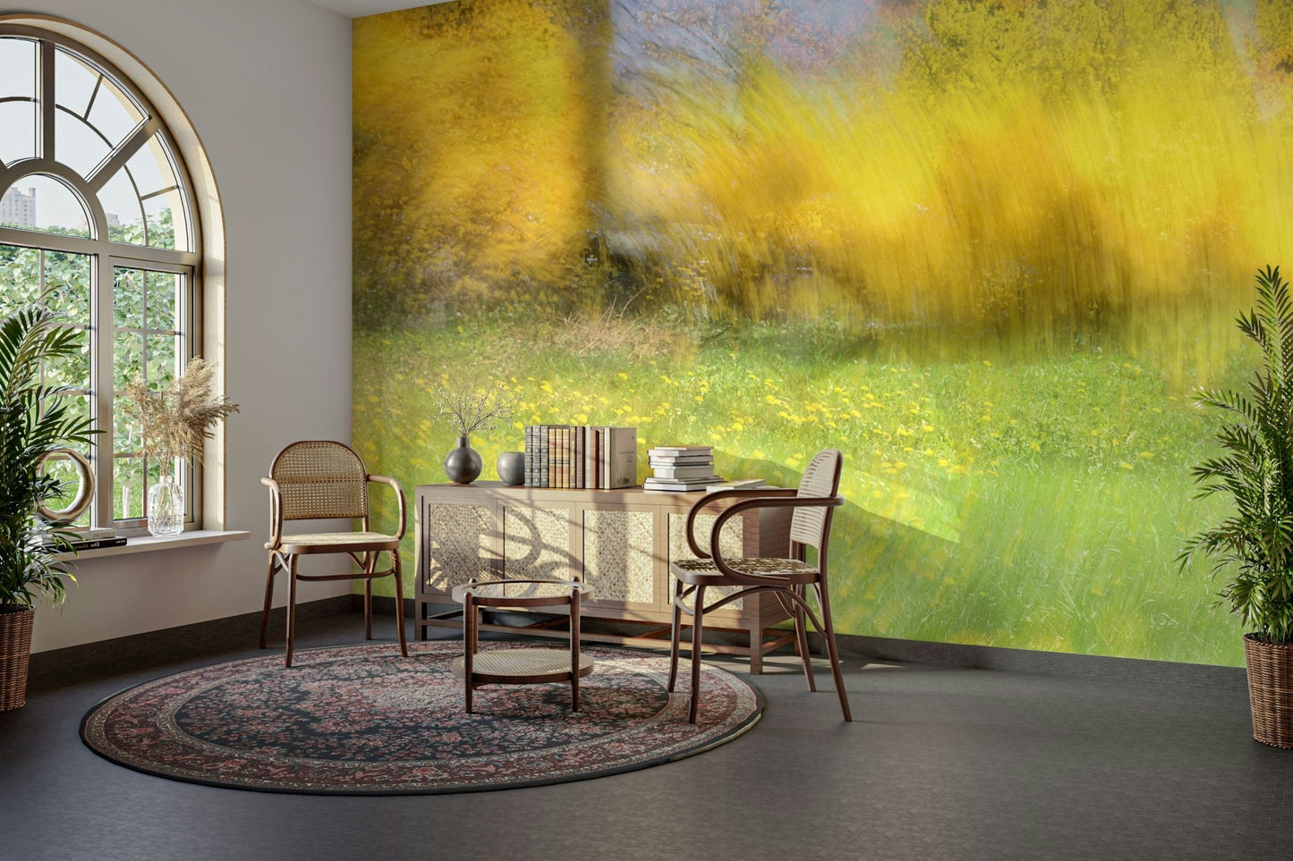 Golden Meadow Abstract Art - Vibrant Nature Landscape Print Wall Mural