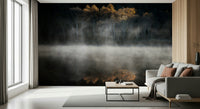Dark woodland wallpaper mural, captivating reflection, beautiful nature ambiance.