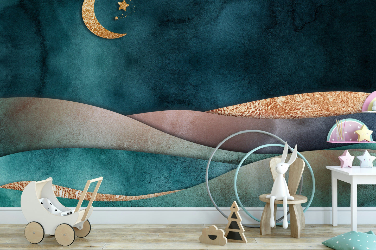 The mural has a modern, chic feel.

