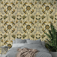 Vintage-inspired moth and flower mural wallpaper

