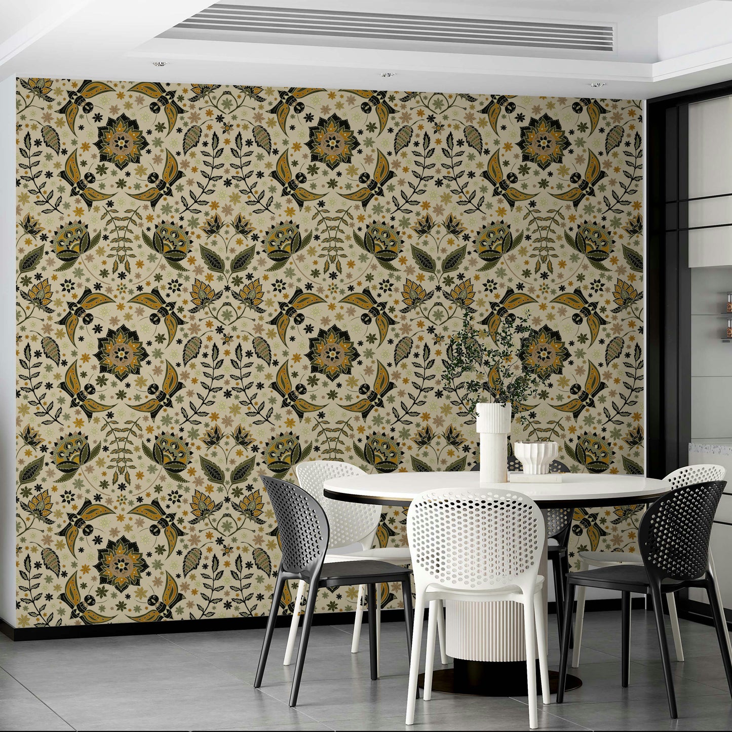 Moth and flower wallpaper for creative spaces

