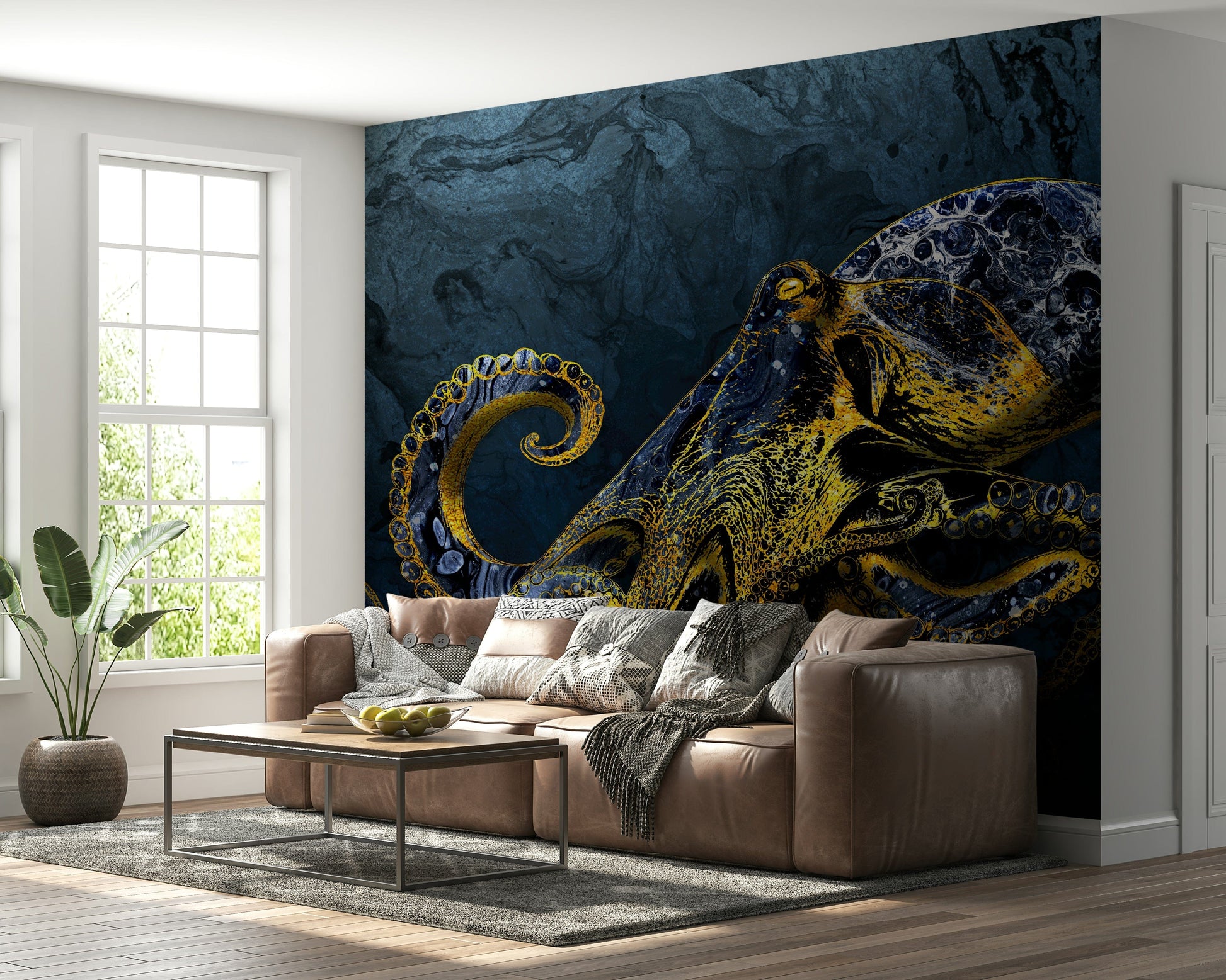Fabulous artistic Octopus Majesty wallpaper modern sophisticated style.