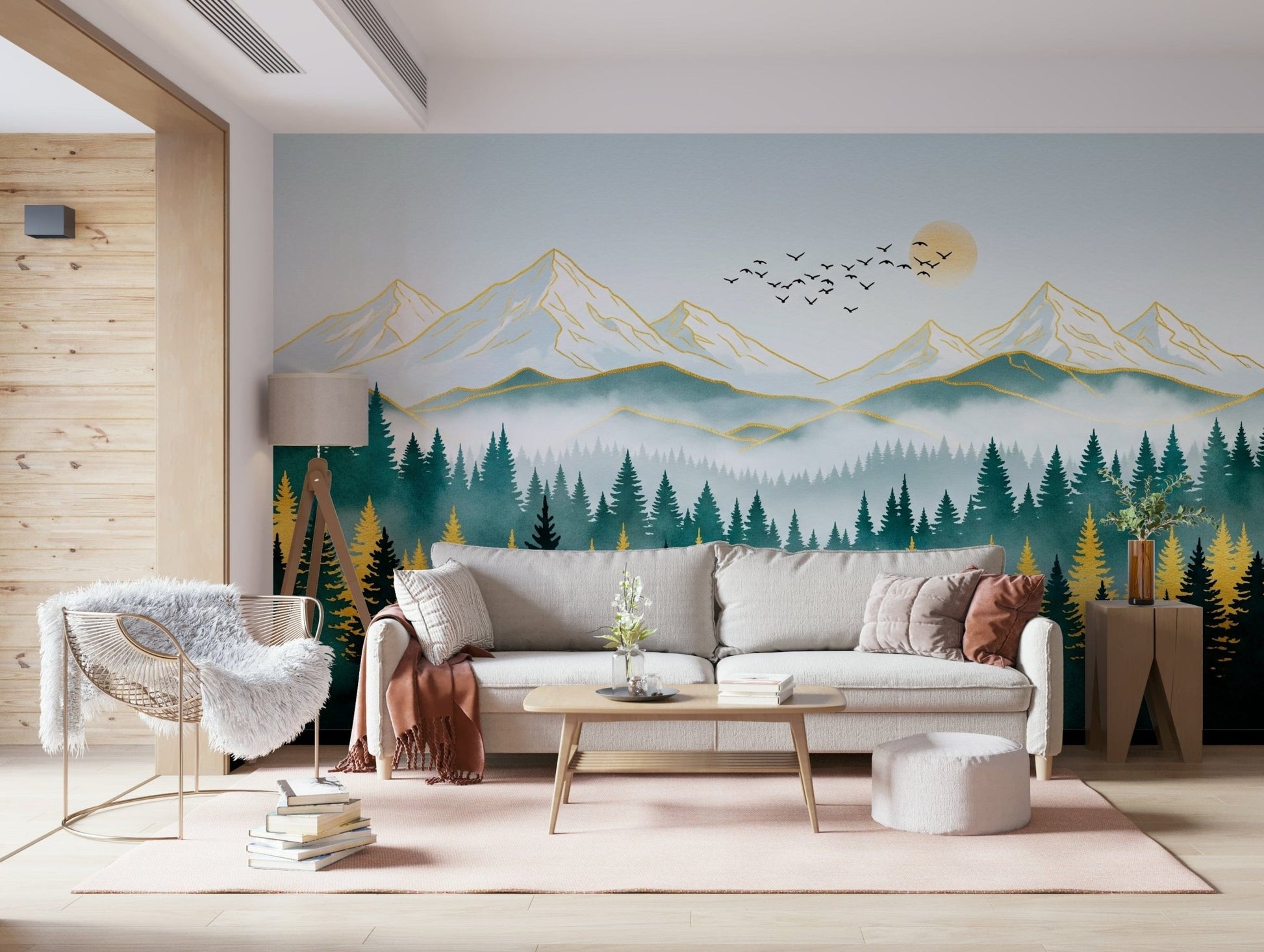 Minimalist mountain-inspired landscape mural for a clean home aesthetic.
