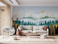 Minimalist mountain-inspired landscape mural for a clean home aesthetic.