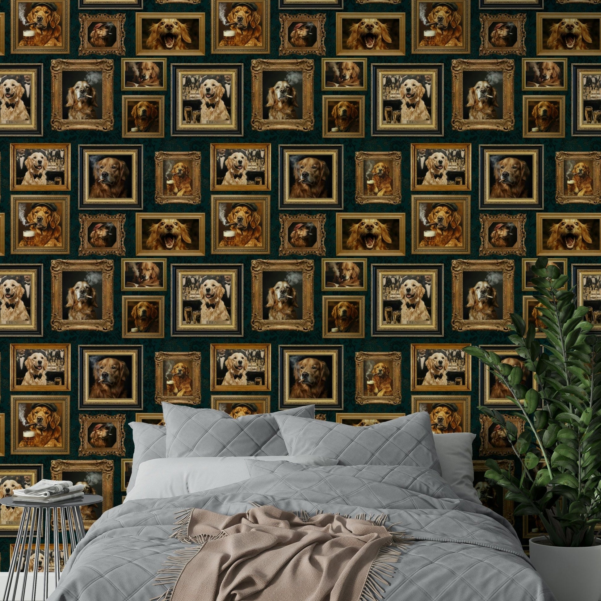 Golden Retriever gallery mural for a fun living room.

