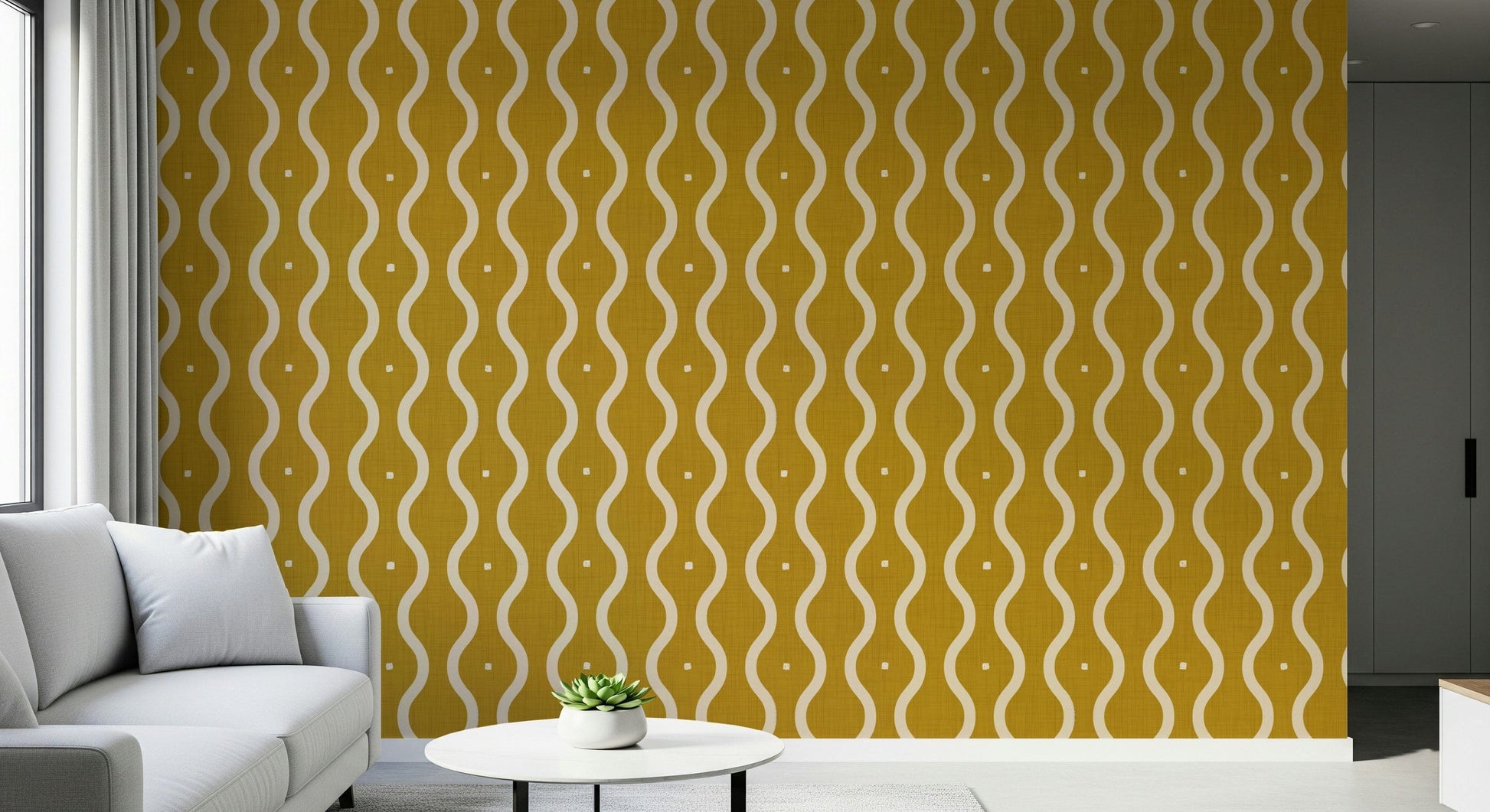 Distinctive Groovy Golden Waves wall panel, geometric flair, bold decor.