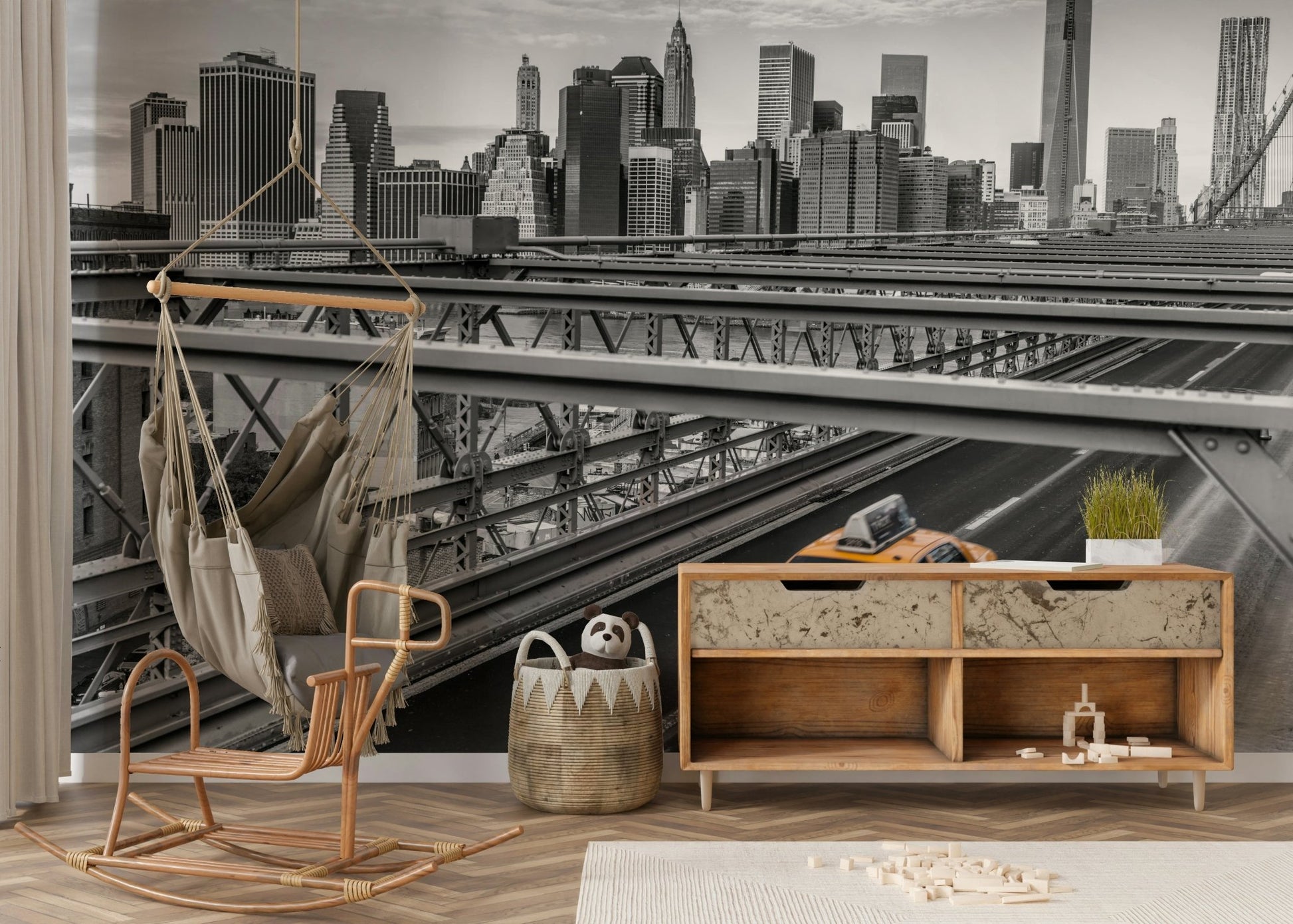 Cityscape mural wallpaper perfect for living rooms and offices

