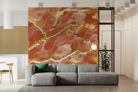 Luxe Burnt Sienna and Gold Veins Wall Mural – Contemporary marble-inspired mural showcasing deep sienna layers with gilded accents.