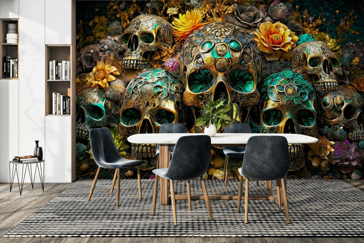 Golden Skulls wall mural perfect for bedrooms or living rooms

