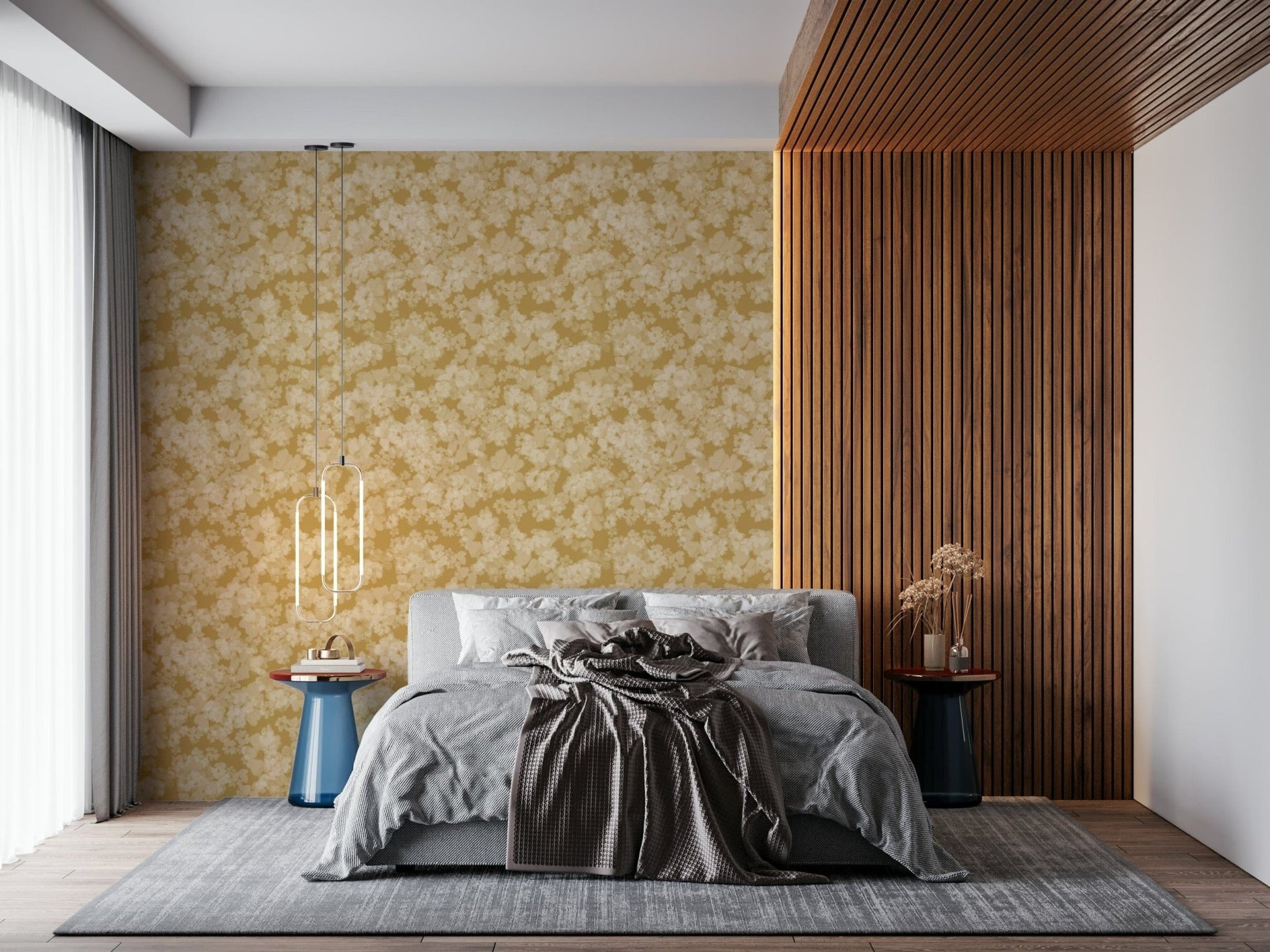 Soft yellow bloom texture wall mural, Golden Soft Blossom, inviting decorative finish.