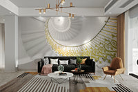 The peel and stick wallpaper showing realistic architectural textures.

