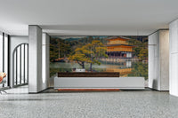 An artistic historic building mural on majestic wallpaper.


