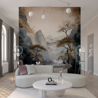 Golden Tree Serenity wall mural blending art and nature with golden foliage and a soothing palette.