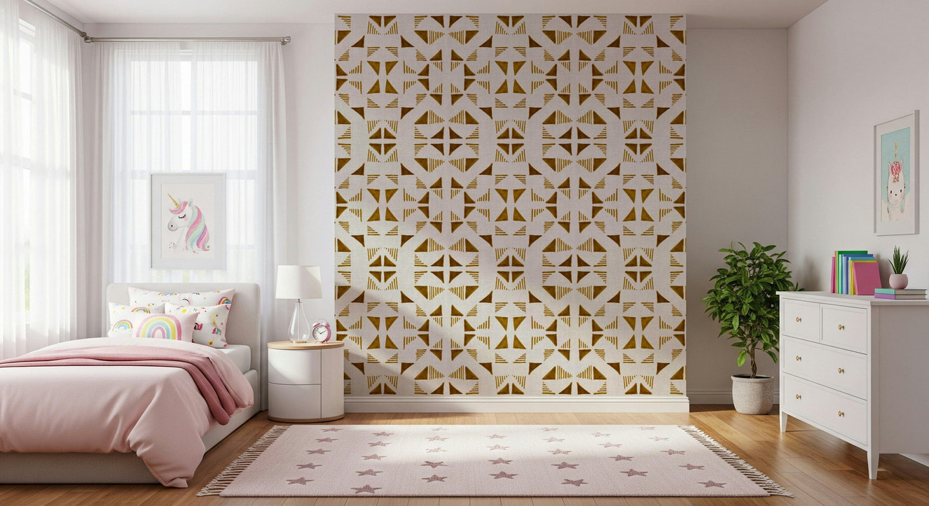 Triangles Composition Golden Wallpaper featuring geometric triangles in warm gold and beige tones.