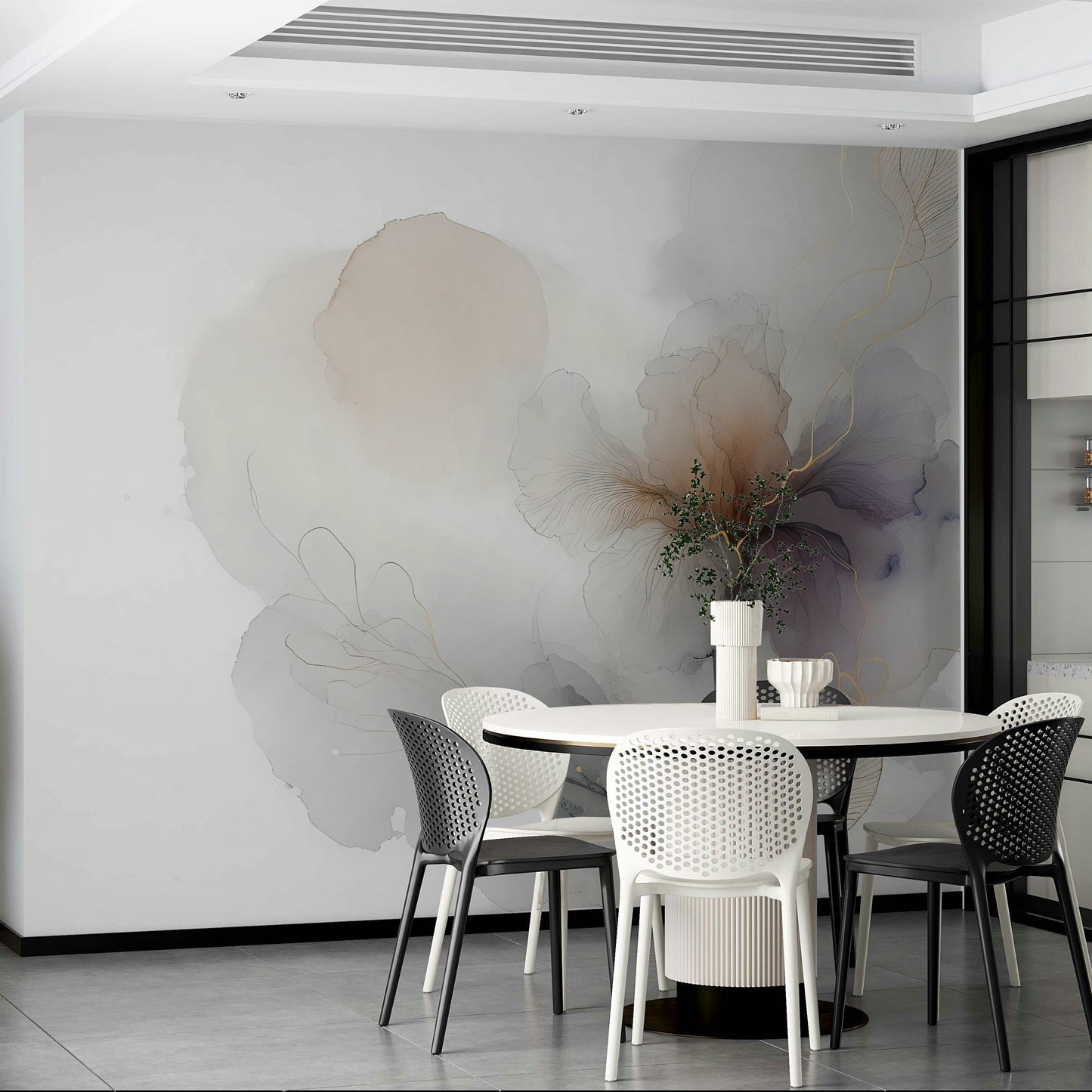 Bedroom accent wall mural, botanical leaves with golden vein color detail