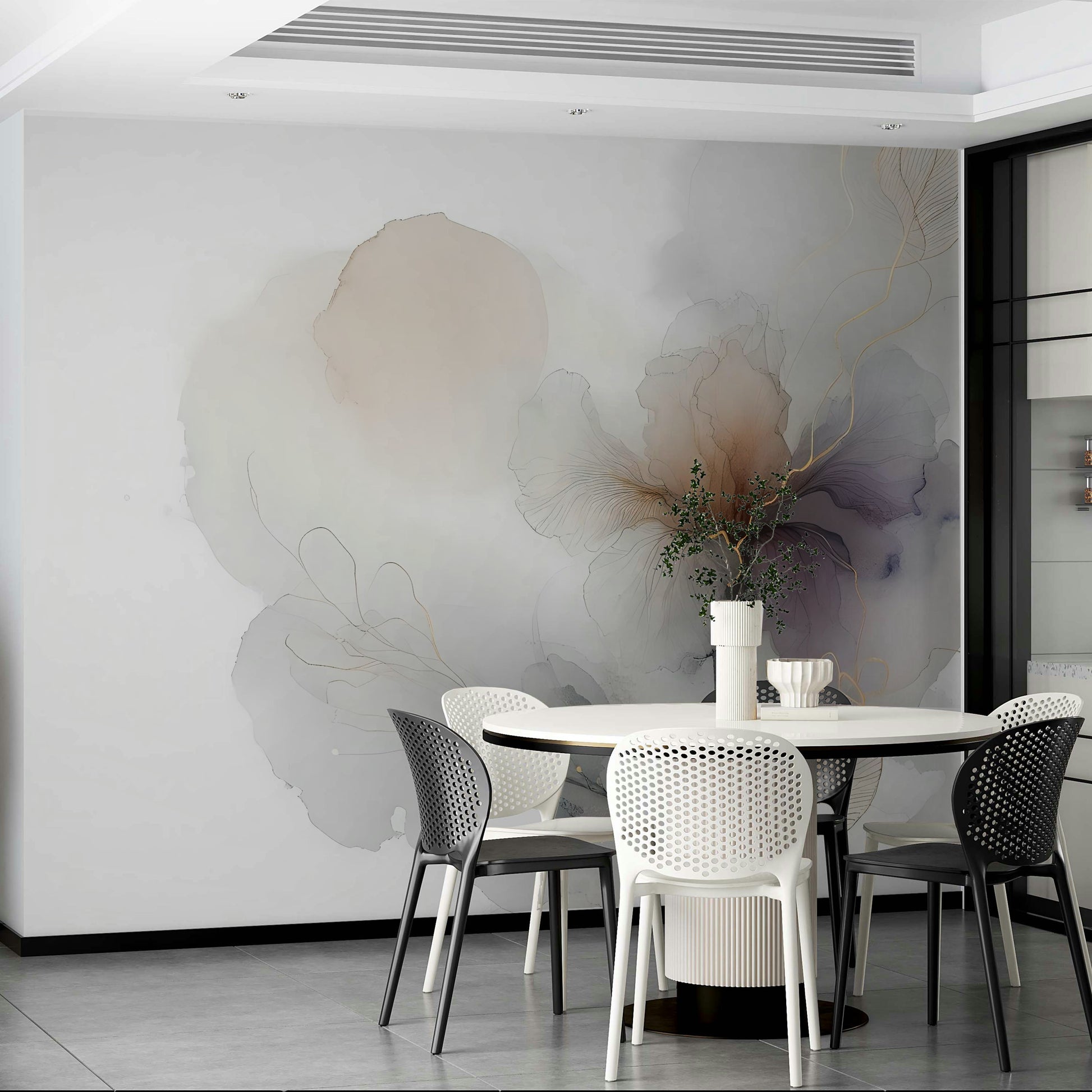 Bedroom accent wall mural, botanical leaves with golden vein color detail