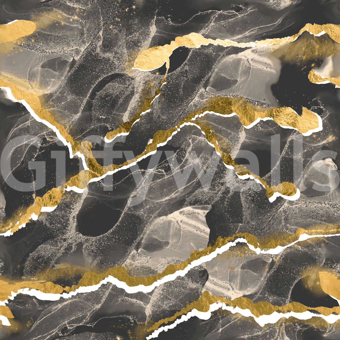 Golden Veins Charcoal Marble - Modern Luxe Abstract Wall Mural