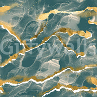 Golden Veins Deep Lagoon Marble - Modern Luxe Abstract Wall Mural