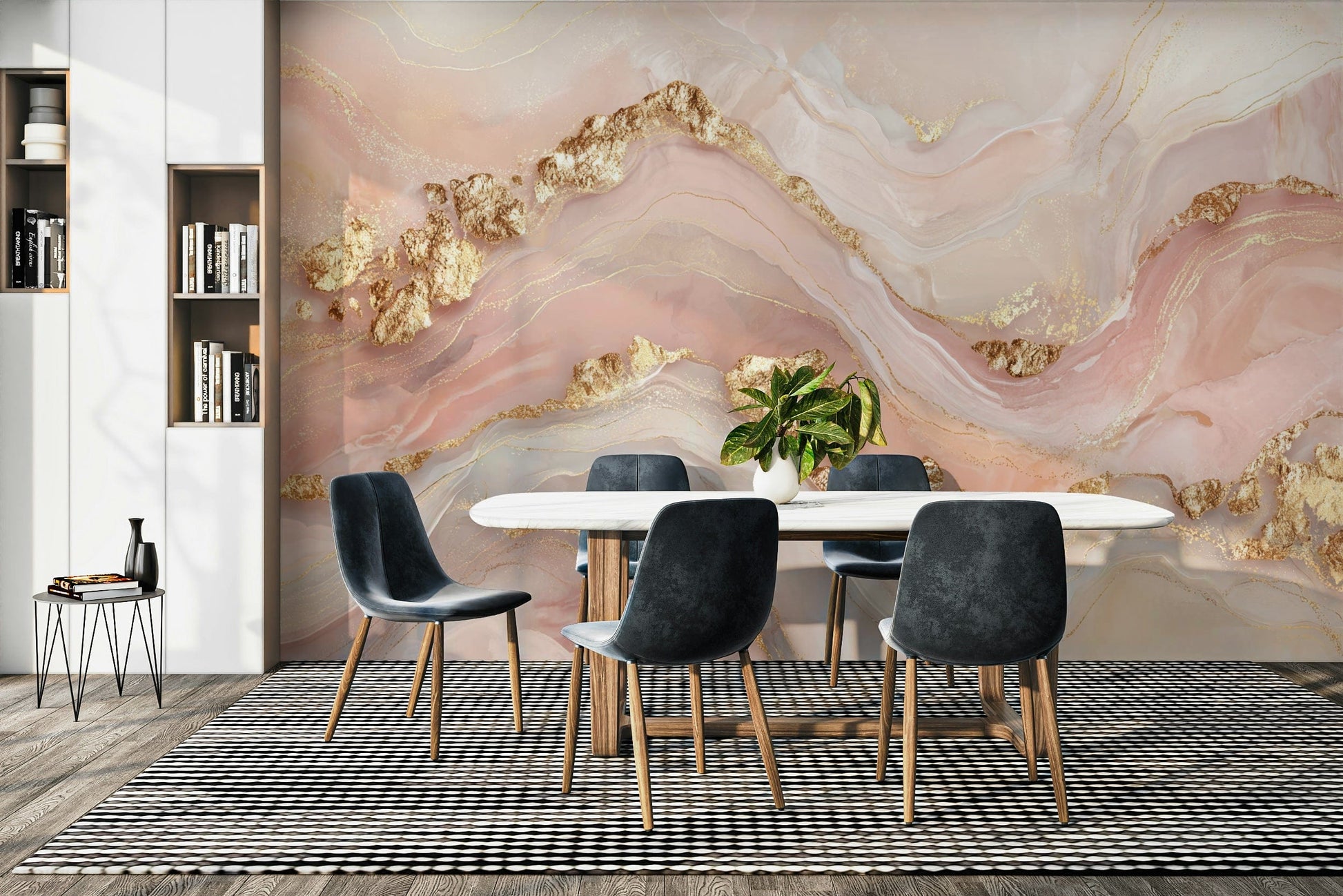 A close-up of the delicate gold and marble texture.

