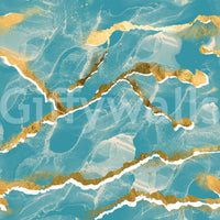 Golden Veins Tropical Teal Marble - Modern Luxe Abstract Wall Mural