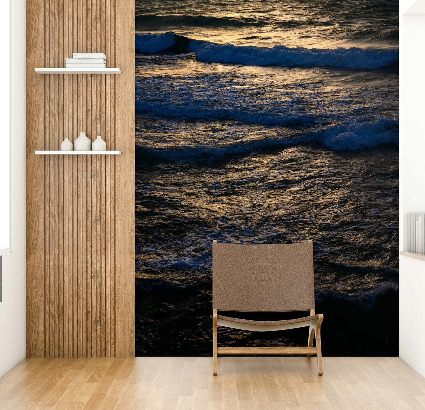 The peel and stick wallpaper showing realistic water.

